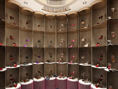 Luxury Shoe Showroom Featuring Elegant Curved Display Cabinets 3d model