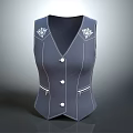 Dark Blue Vest With White Embroidered Shoulder Patterns Stitching Buttons And Pockets 3d model