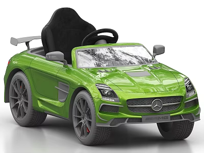 Green Convertible Kids Toy Car With Mercedes Design Black Seat And Wheels 3d model