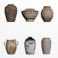 Artisanal Ceramic Vessels With Various Textured Surfaces And Decorative Patterns 3d model