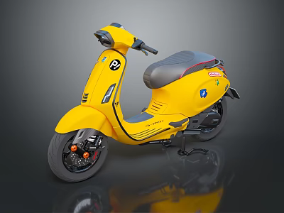 Yellow Scooter With Black Seat Orange Brake Calipers And Body Decals 3d model