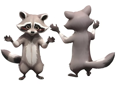 Cute Cartoon Raccoon Character With Front And Back Standing Views 3d model