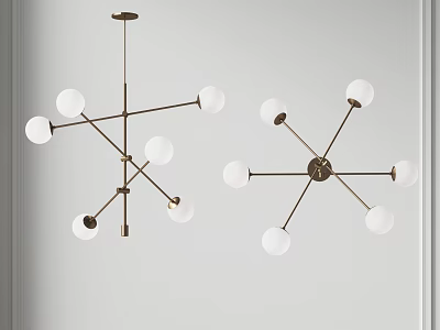 Contemporary Modern Spherical Chandelier With White Globe Shades And Brass Metal Branch Design 3d model