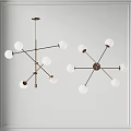 Contemporary Modern Spherical Chandelier With White Globe Shades And Brass Metal Branch Design