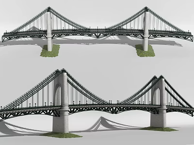 Modern Suspension Bridge Structure With Tower Cables Deck Piers And Design Elements 3d model