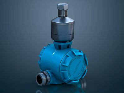 Blue Industrial Mechanical Device With Silver Metal Top And Pipeline Connection 3d model