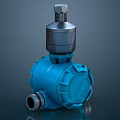 Blue Industrial Mechanical Device With Silver Metal Top And Pipeline Connection