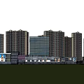 Modern Urban Commercial Street With High Rise Residential And Commercial Buildings And Plaza
