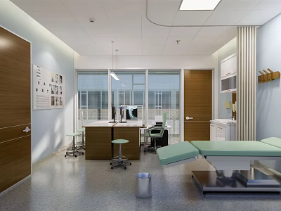 Clinical Examination Room Interior With Green Table Wooden Doors And Large Windows 3d model