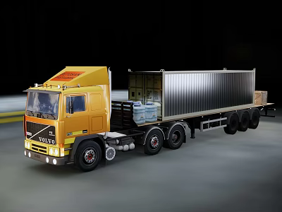 Yellow Volvo Cargo Truck With Large Container For Efficient Heavy Duty Transport 3d model