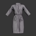 Soft Gray Bathrobe With Long Sleeves Belt Front Pockets And Comfortable Design