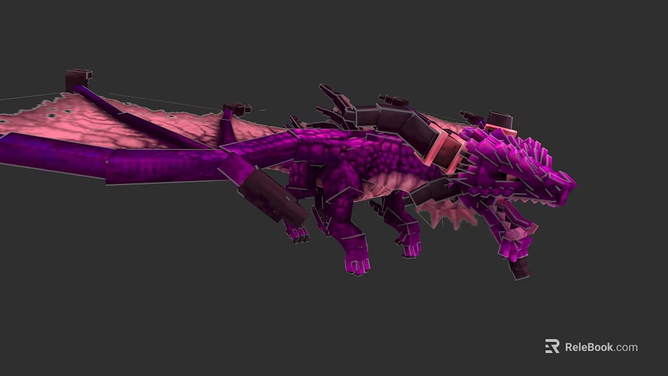 Purple Mythical Reptile Dragon With Wings Scales And 3D Design Details 3d model 