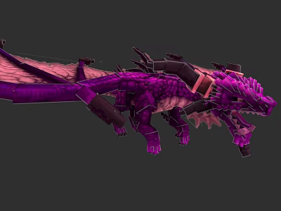 Purple Mythical Reptile Dragon With Wings Scales And 3D Design Details 3d model
