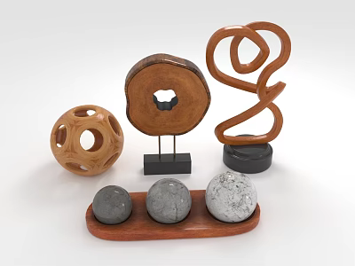 Decorative Furniture Accessories Featuring Wooden Ornaments and Stone Balls in Various Shapes 3d model