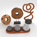 Decorative Furniture Accessories Featuring Wooden Ornaments and Stone Balls in Various Shapes