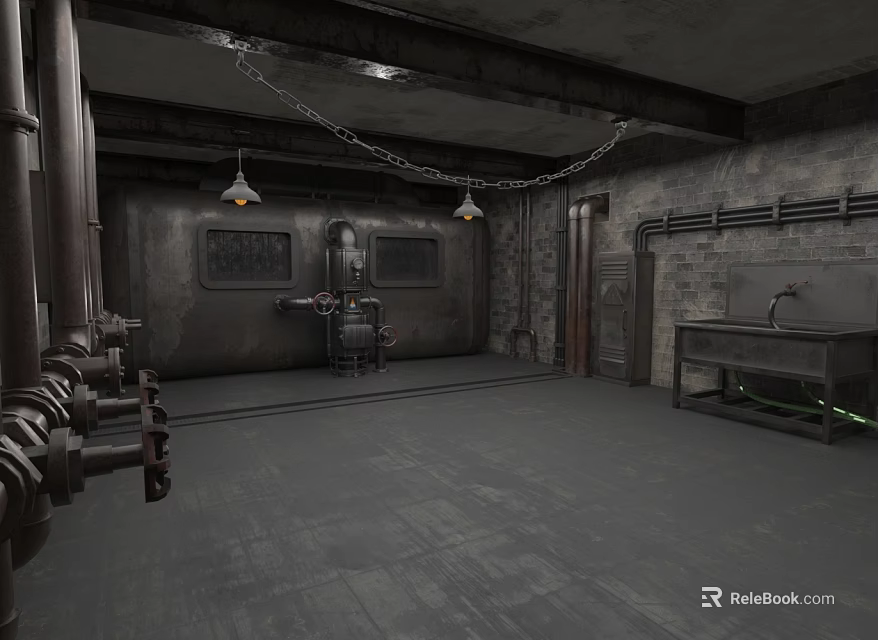 Industrial Style Fitness Gym With Metal Pipes Brick Walls And Concrete Floor 3d model 