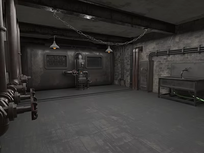 Industrial Style Fitness Gym With Metal Pipes Brick Walls And Concrete Floor 3d model