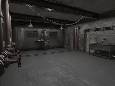 Industrial Style Fitness Gym With Metal Pipes Brick Walls And Concrete Floor 3d model