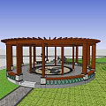 Outdoor Landscape Seats Under Wisteria Pergola With Greenery And Leisure Space