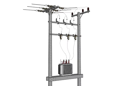 Roadside Infrastructure Featuring Utility Pole With Overhead Power Lines And Transformer 3d model