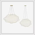 Two Cloud Shaped Metal Mesh Chandeliers With Thin Hanging Cables On Light Wall 3d model
