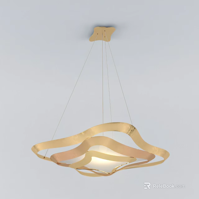 Modern Golden Chandelier with Wave Shaped Metal Frame for Ceiling Hanging Lighting Decoration 3d model 