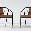 Modern Dining Chairs With Black Metal Frame Brown Cushioned Seat And Stylish Armrest Design