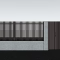 Black Vertical Slats Fence With Gray Wall Black Door On Gravel Ground Under Blue Sky