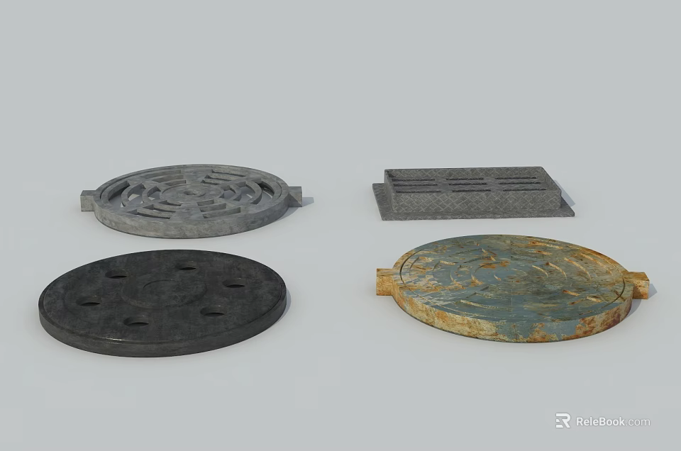 Garden Ornaments Featuring Decorative Drainage Covers With Various Shapes And Intricate Patterns 3d model 