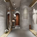 Modern Clothing Store Interior Open Space With Gray Walls Orange Sofa And Mirrors