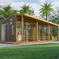 Sipunculid Worm Jelly Experience Store With Modern Wooden Glass Structure Among Palm Trees And Greenery