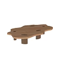 Modern Oak Coffee Table With Irregular Shape Circular Inlays And Sturdy Legs 3d model