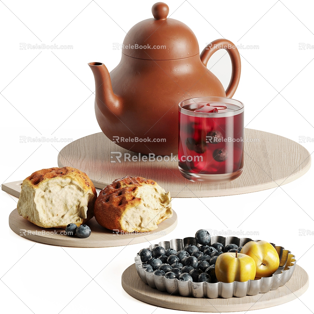 Internet Celebrity Punch Afternoon Tea Package Afternoon Tea Food Bread Fruit Tray Teapot Tea Set Internet Celebrity Punch 3d model