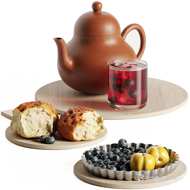 Fresh Baked Buns With Blueberries And Yellow Fruits 3d model 