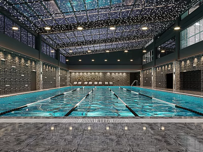 Indoor Swimming Pool With Starry Sky Ceiling Swimming Lanes Marble Floor And Lights 3d model