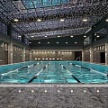 Indoor Swimming Pool With Starry Sky Ceiling Swimming Lanes Marble Floor And Lights