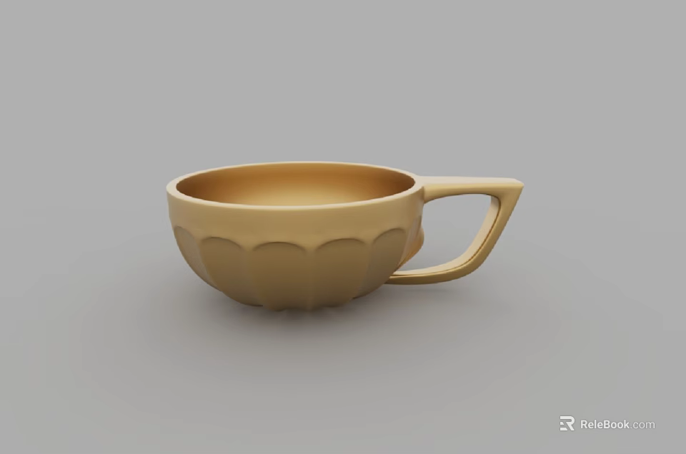 Golden Petal Shaped Cup With Decorative Handle And Smooth Surface Design 3d model 