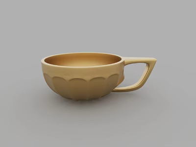 Golden Petal Shaped Cup With Decorative Handle And Smooth Surface Design 3d model