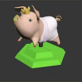 Cute 3D Pig Model With Golden Crown On Green Polygonal Base