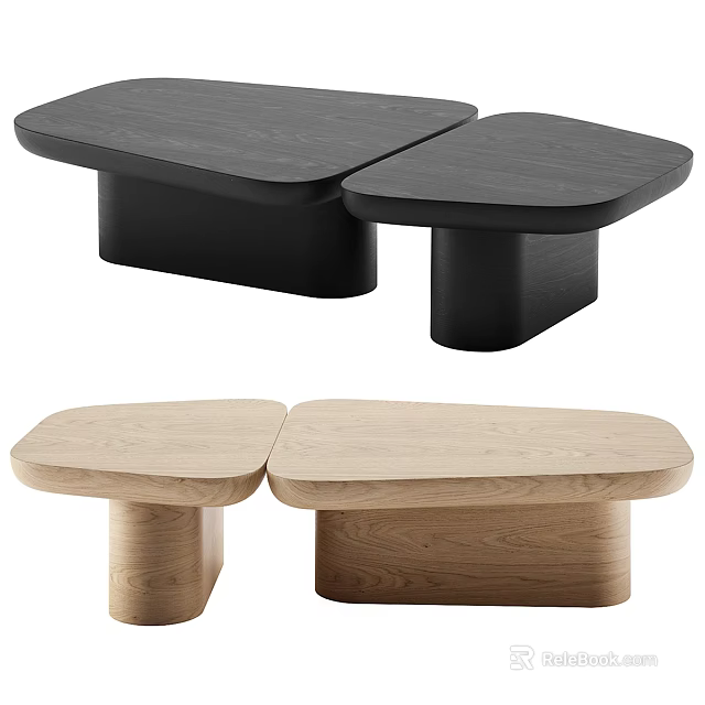 Modern Two Piece Coffee Table Set With Black And Light Wood Grain Design 3d model