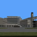 Modern Multi Story Office Building With Glass Curtain Walls Plaza Pedestrians And Parked Car