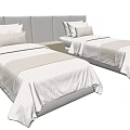Modern White Single Beds With Striped Bedding Pillows And Headboard 3d model