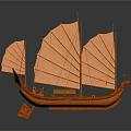 Traditional Wooden Boat With Multiple Orange Sails And Classic Structure Design 3d model