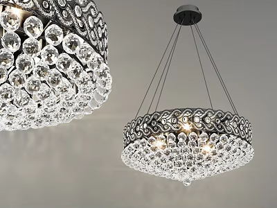 Two Hanging Crystal Chandeliers With Metal Frame And Illuminated Crystal Decorations 3d model
