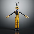 3D Anthropomorphic Cartoon Character With Black Ears And Yellow Overalls In Standing Pose