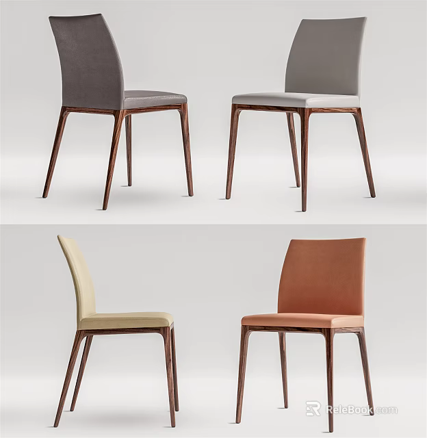 Modern Dining Chairs with Multiple Color Options Wooden Legs Contemporary Design 3d model 