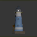 Lighthouse Shaped Decorative Furniture With Blue White Yellow Accents And Brown Door