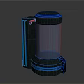 Modern White Cylindrical Device With Black Blue Accents Pink Tube And Blue Handle