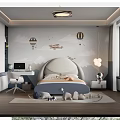 Kids Room Interior With Arched Bed Cloud Wall Hot Air Balloon Decor Desk And Toys