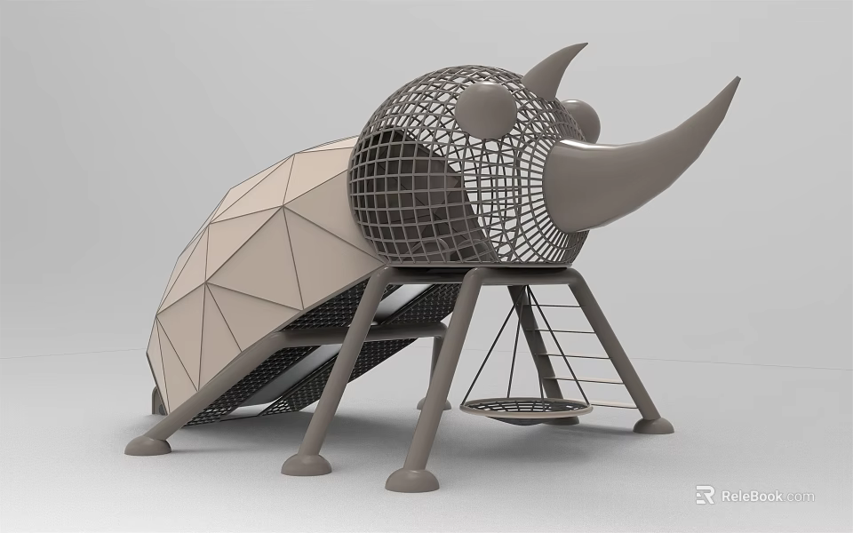 Beetle Shaped Kids Outdoor Play Equipment With Netted Head Horns Slide And Swing 3d model 